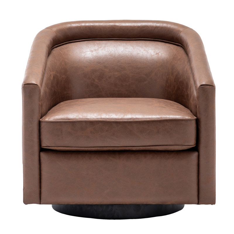 17 Stories Hazley 28.7" W Faux Leather Swivel Barrel Chair & Reviews